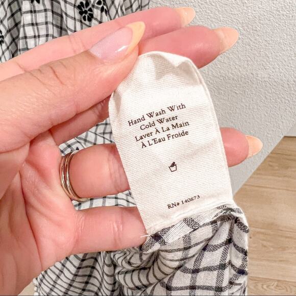 LoveShackFancy Coralie Puff Sleeve V Neck Midi Dress Charcoal Floral Plaid US 0 - Picture 12 of 12